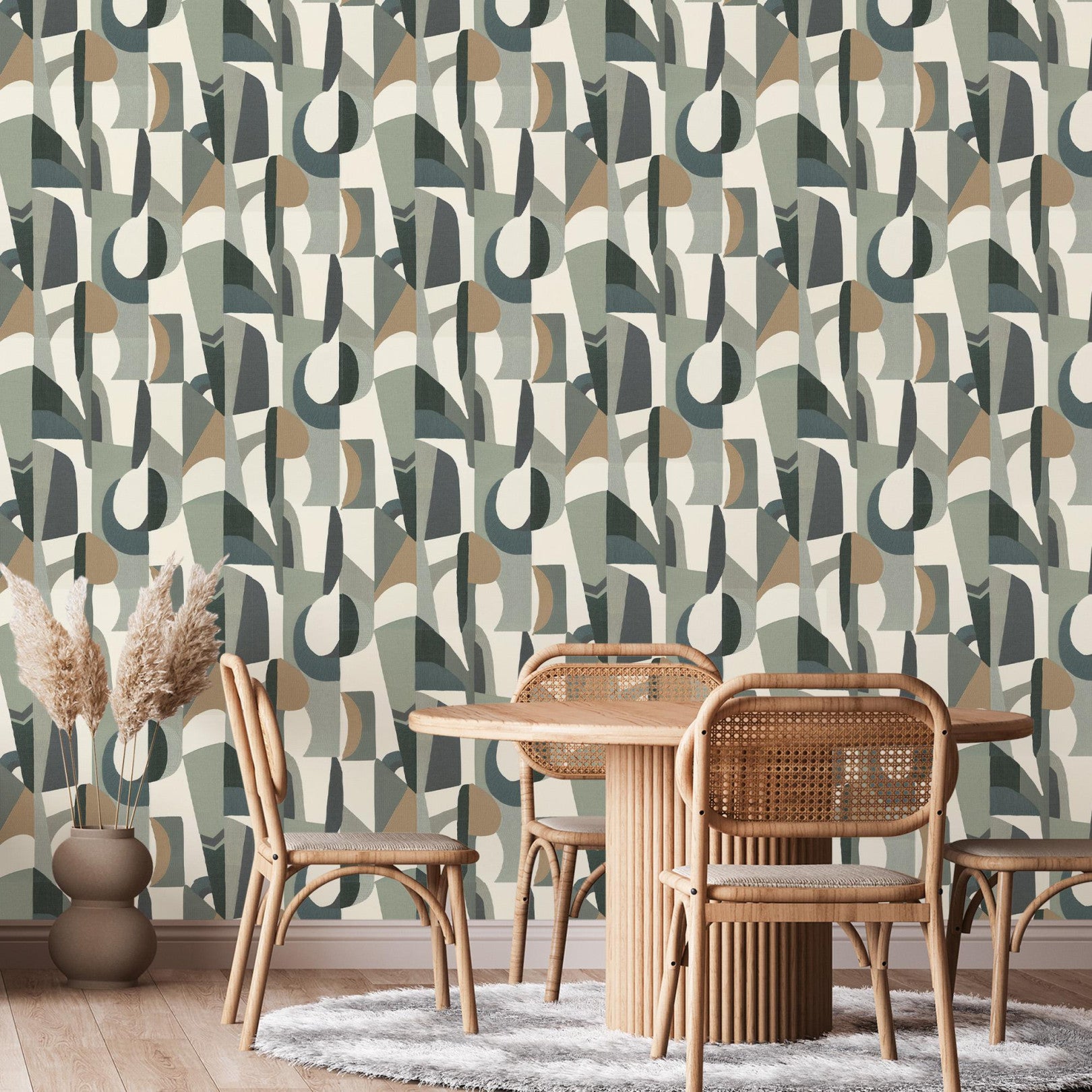 Structuurtapijt met abstract patroon ASSEMBLAGE - WIT/GROEN CELADON wit met zeegroen