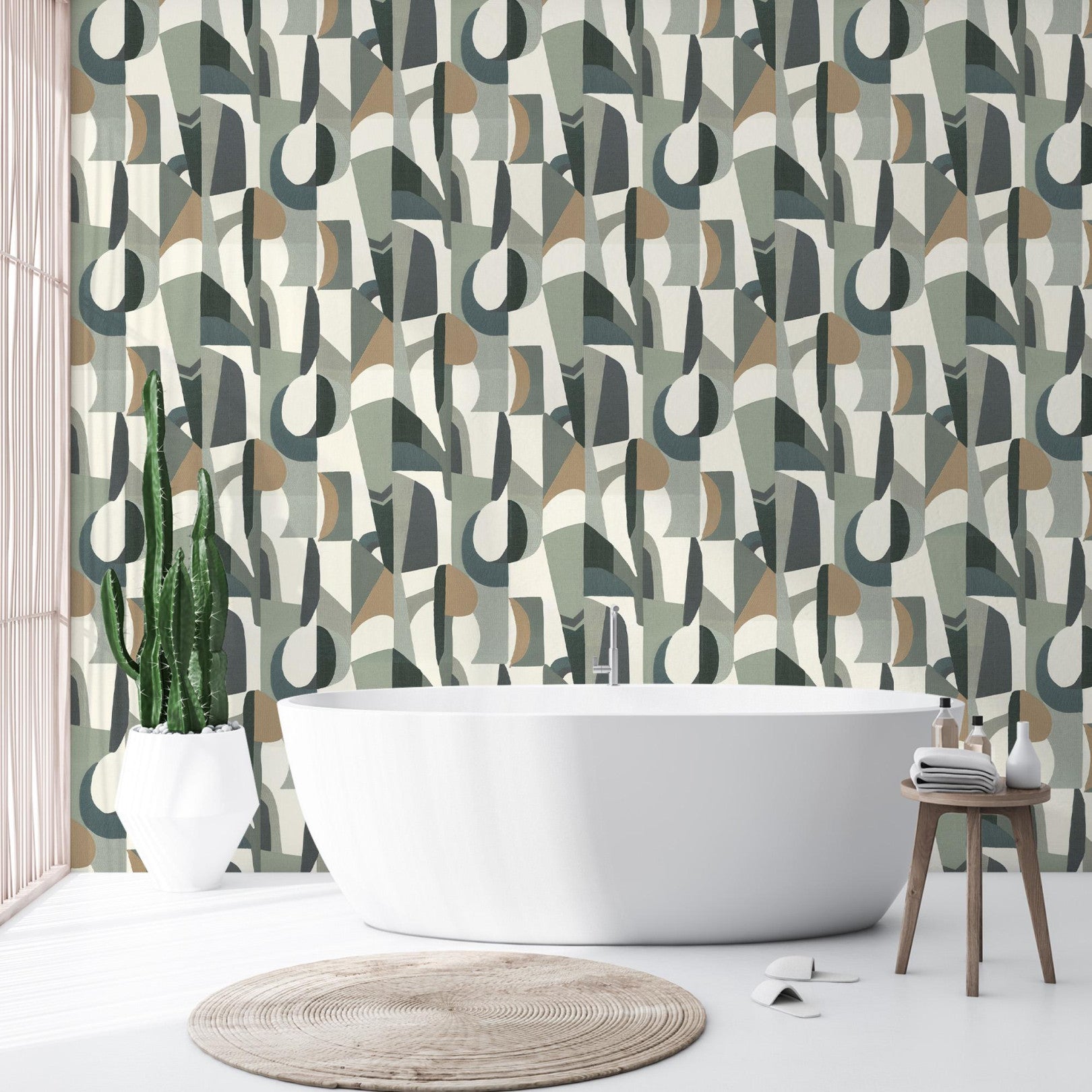 Structuurtapijt met abstract patroon ASSEMBLAGE - WIT/GROEN CELADON wit met zeegroen