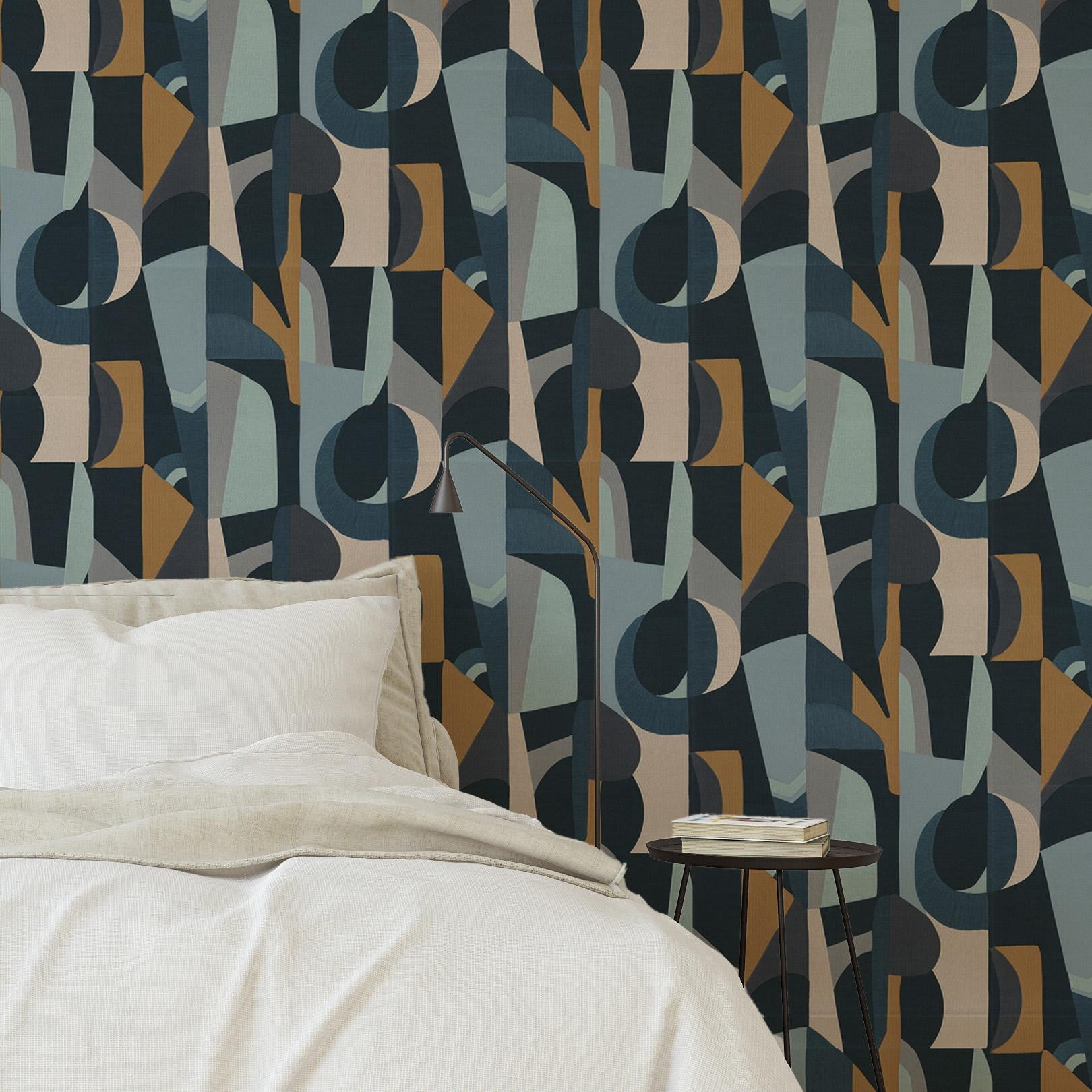 Structural wallpaper with abstract pattern ASSEMBLAGE - MARINE navy blue
