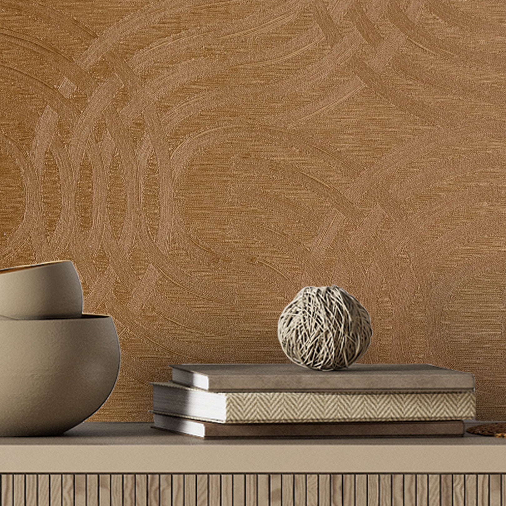 Metallic Wallpaper with Abstract Pattern AURARIA - AMBRE Amber