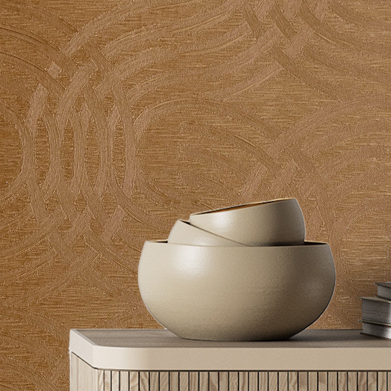 Metallic Wallpaper with Abstract Pattern AURARIA - AMBRE Amber