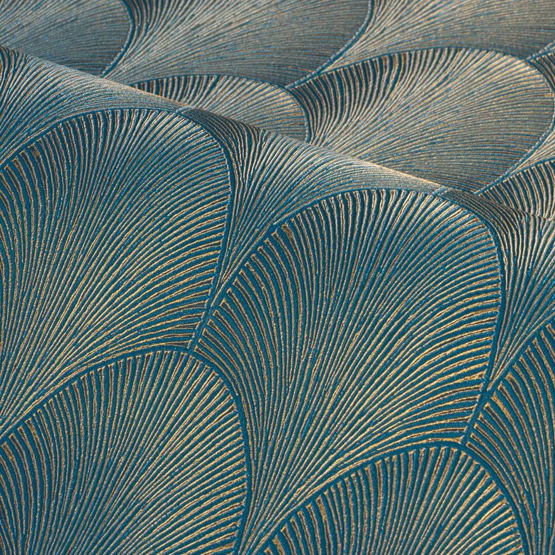 Metallic Wallpaper with Geometric Pattern TOURMALINE - BLUE ROYAL/GOLD