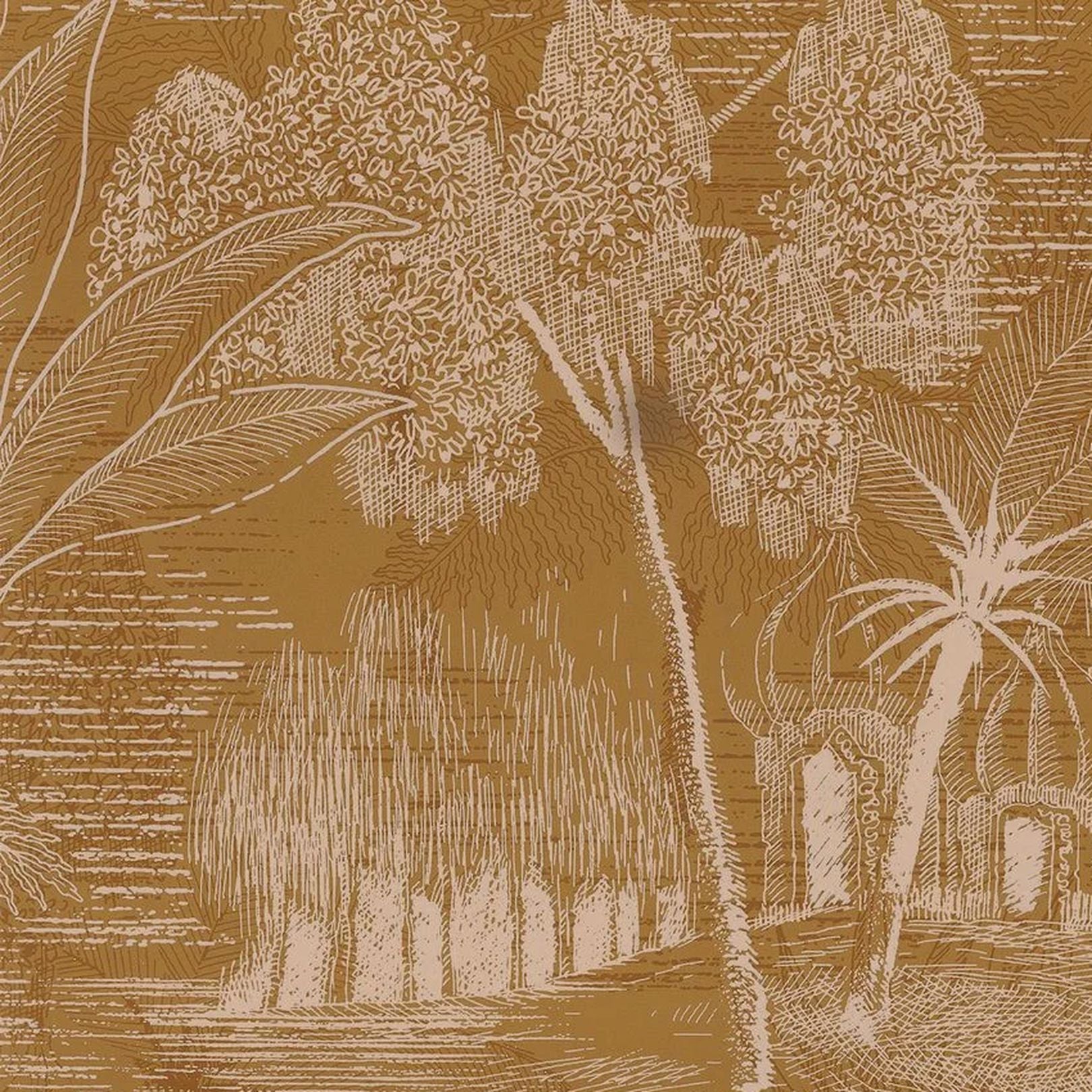Landscape wallpaper with plant motif BAHARIA - AMBRE amber