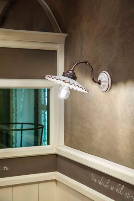 Ceramic wall lamp L’AQUILA white with mocha and antique copper
