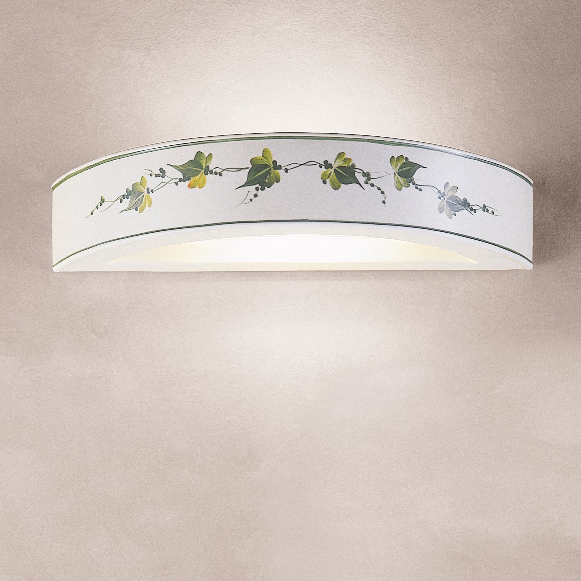 White ceramic wall lamp TRIESTE with green pattern