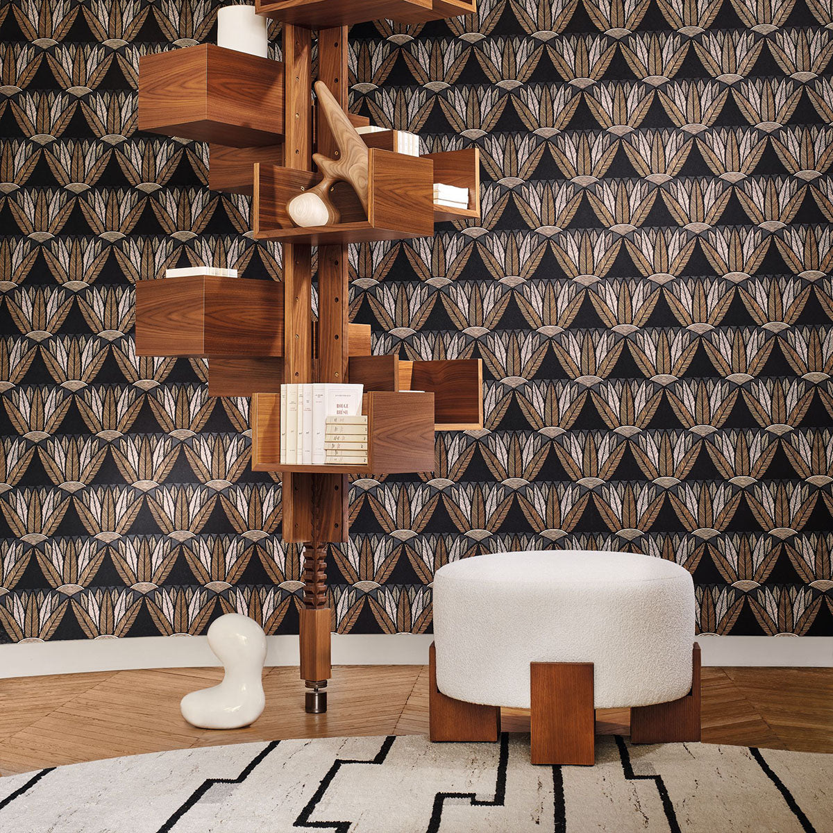 Tapete mit Pflanzenmotiv von Lotusblumen CASTALIA - VERT CENDRE/DORE beige mit Gold