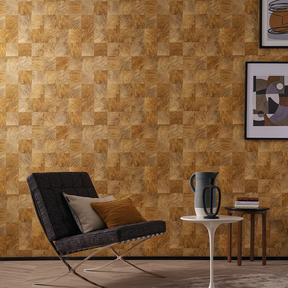 Structuurtapijt met geometrisch motief dat hout imiteert ABALE - SABLE beige