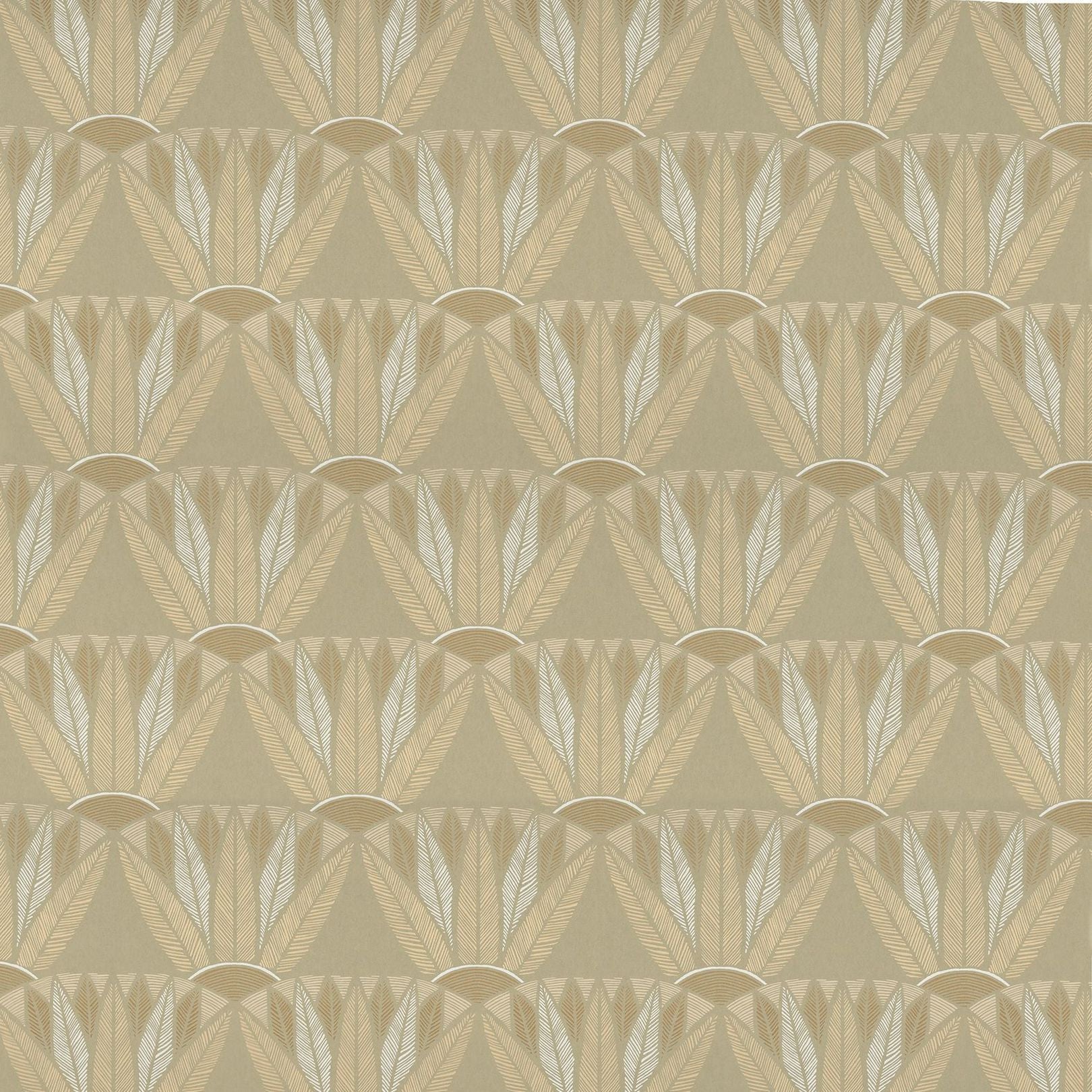 Tapete mit Pflanzenmotiv von Lotusblumen CASTALIA - VERT CENDRE/DORE beige mit Gold