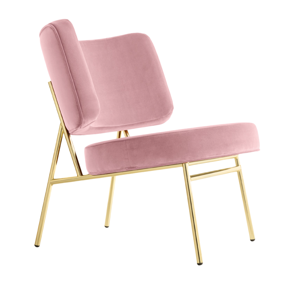 Upholstered COCO armchair with a golden base