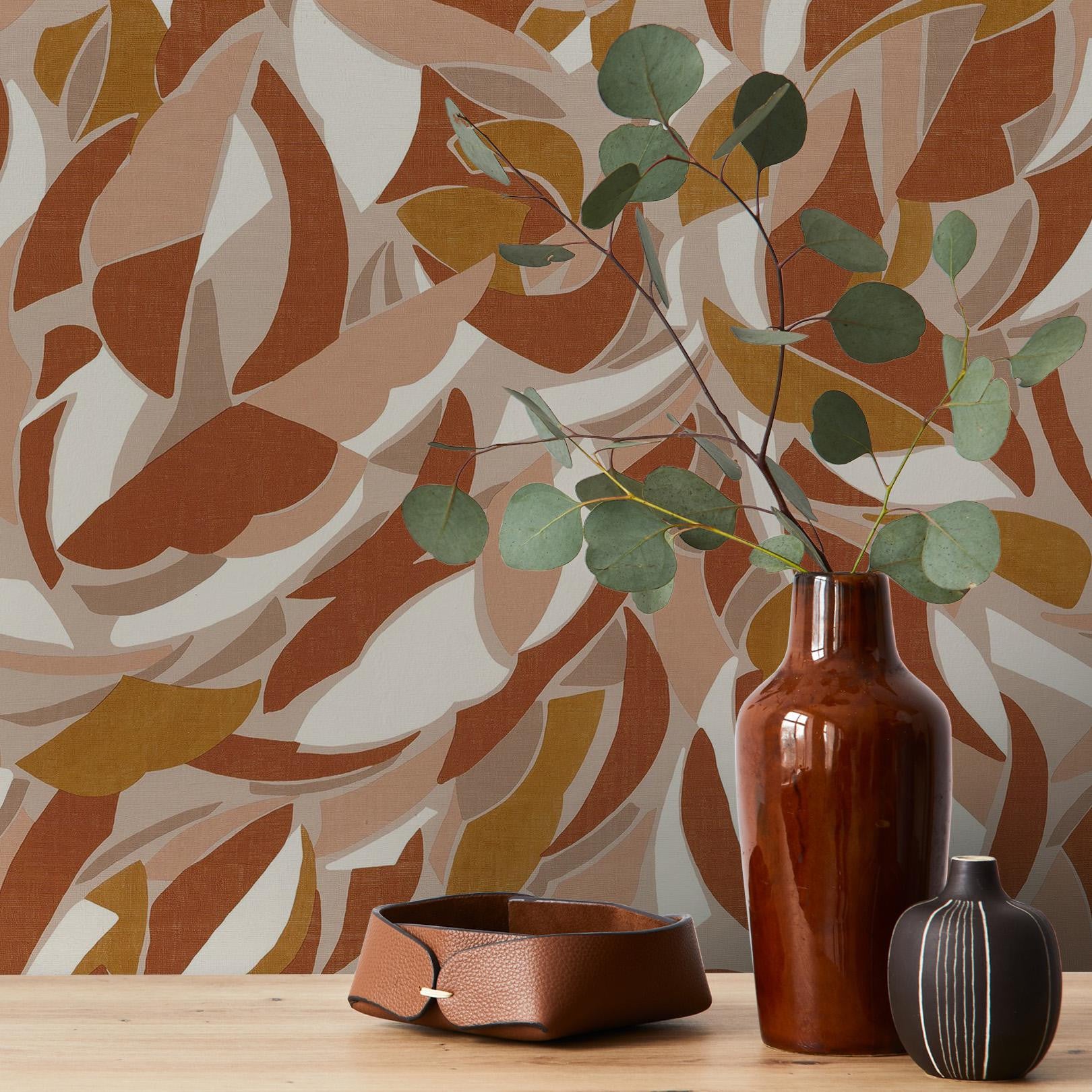 Structural wallpaper with abstract pattern COLLAGE - TERRACOTTA terracotta