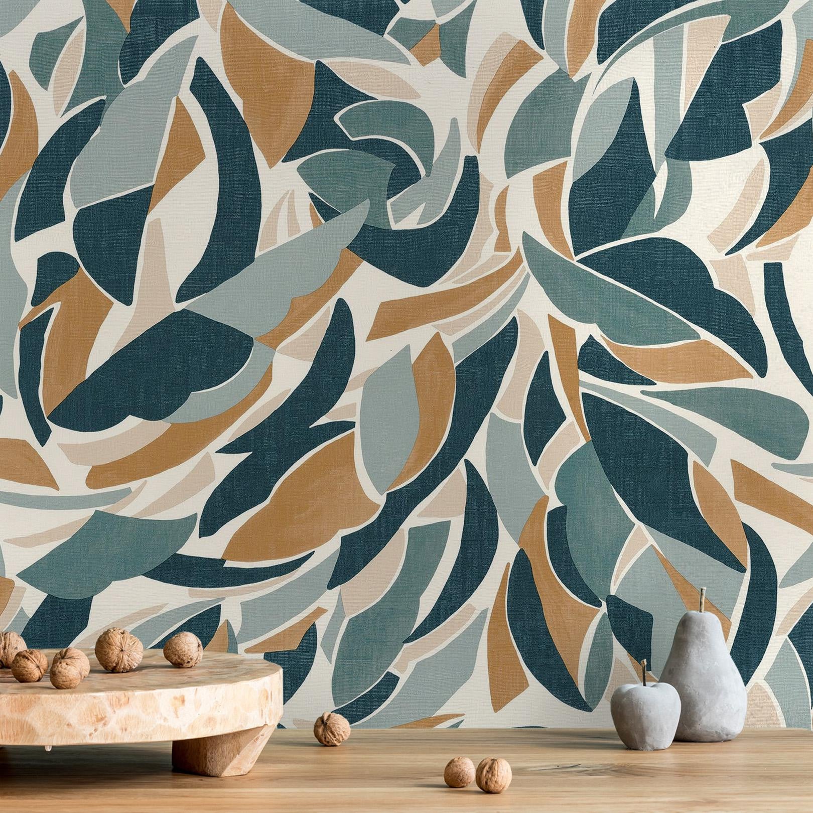 Structuurtapijt met abstract patroon COLLAGE - WIT/MAREN wit met blauw