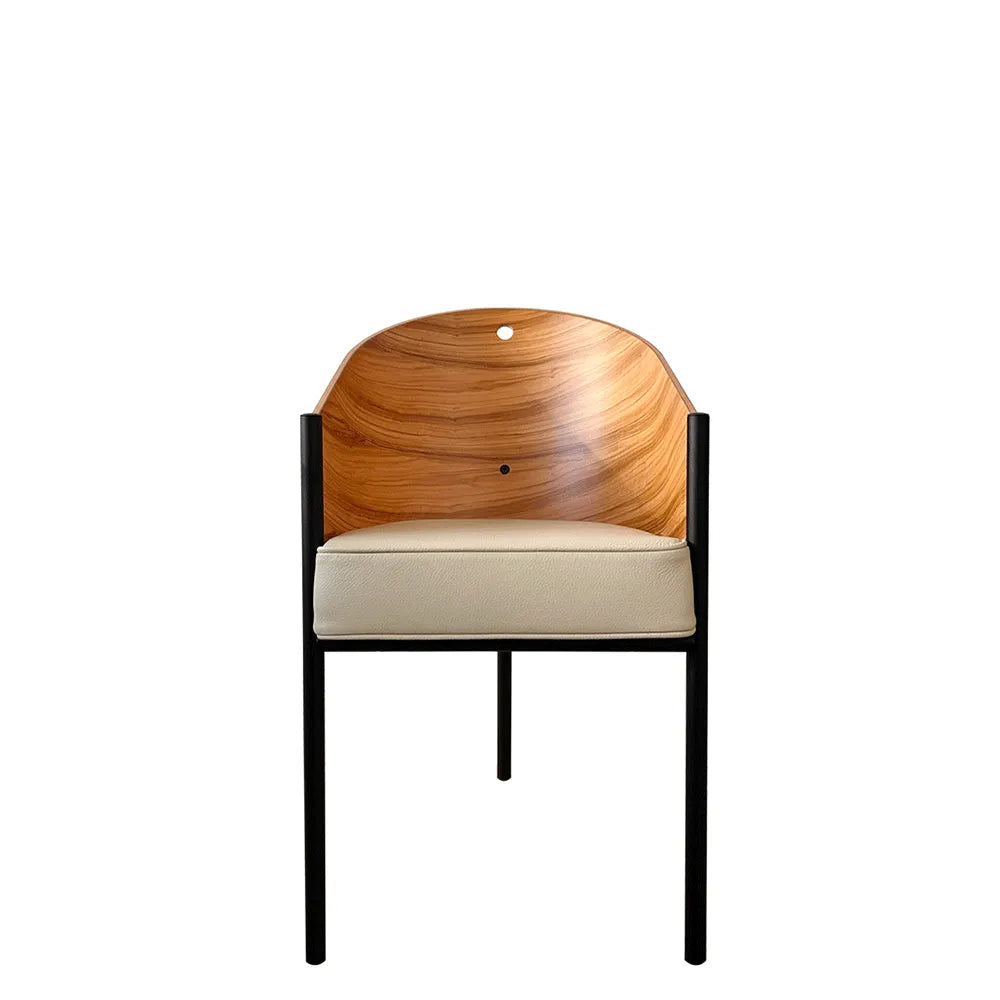 Kosten Stuhl Olivenfurnier mit beige Leder