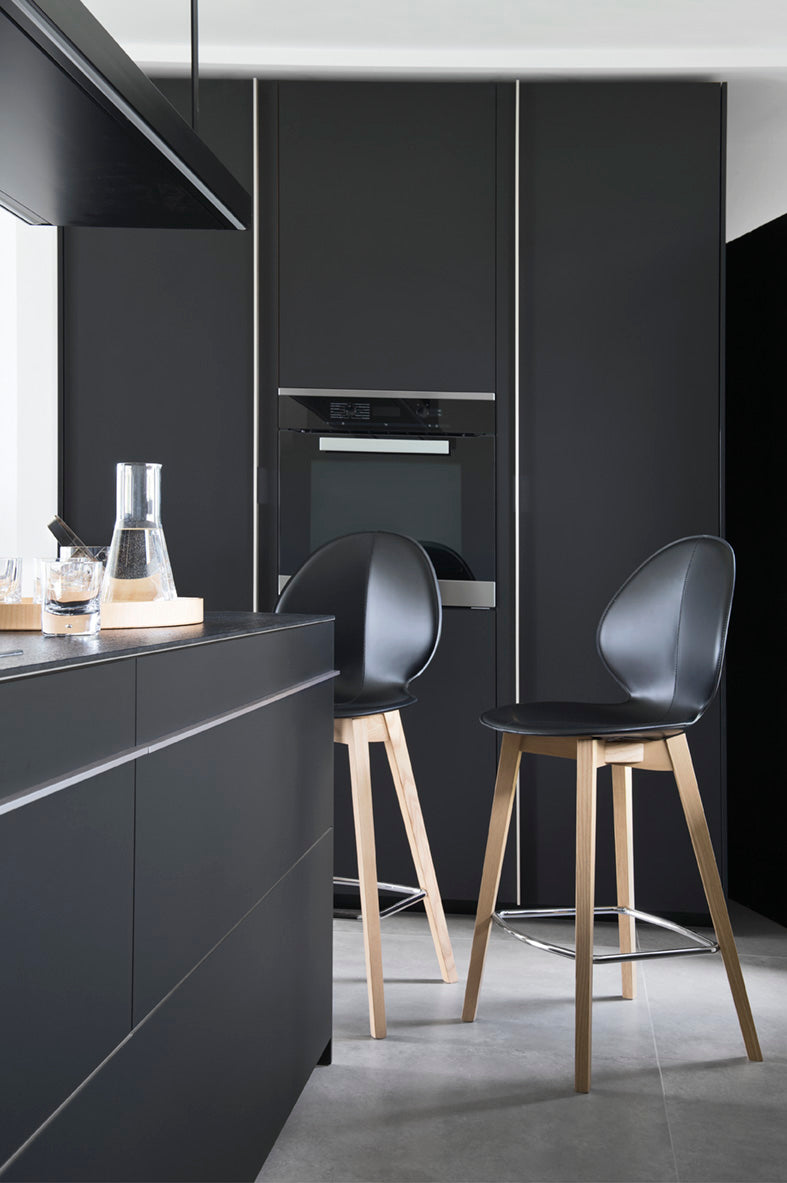 BASIL bar stool in taupe with a whitewashed wooden base