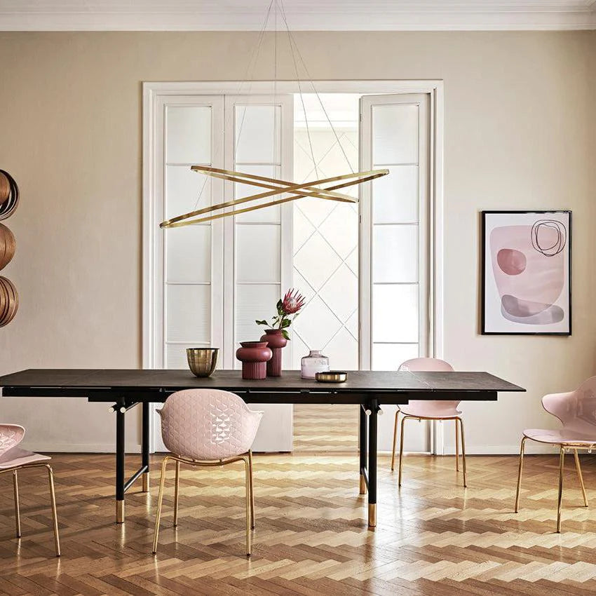 SAINT TROPEZ chair with a brown seat and a golden metal base