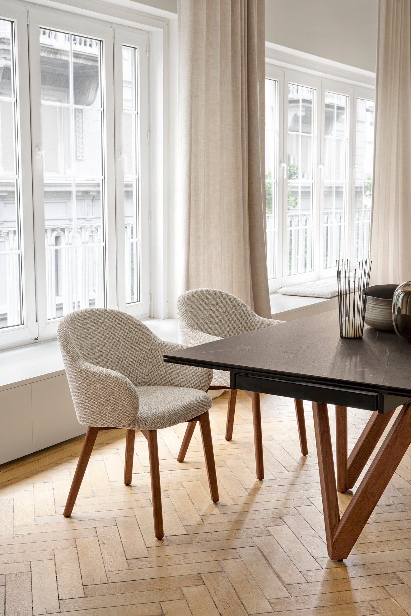 HOLLY FAB Armchair upholstered with a black wooden base