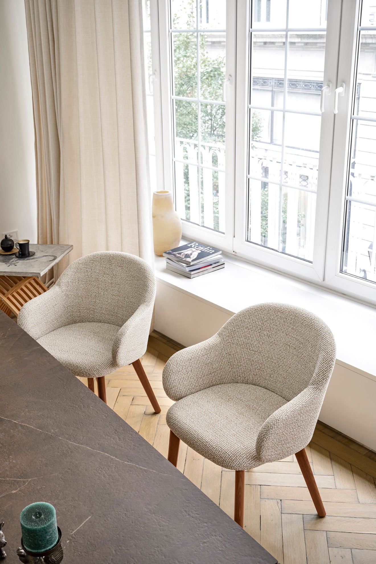 Holly FAB Armchair Upholstered with Walnut Base