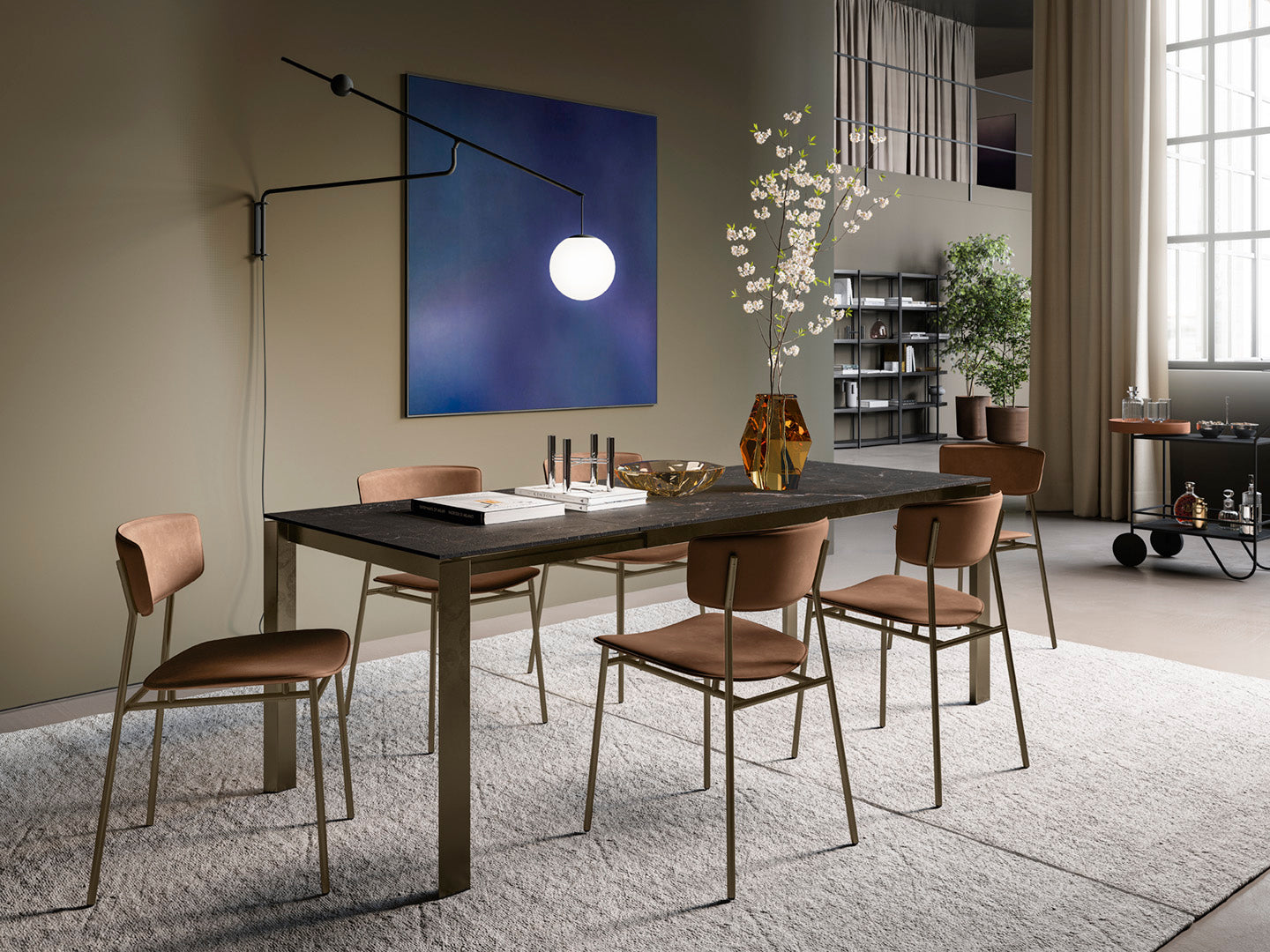 Expandable table DUCA with gray top and graphite base