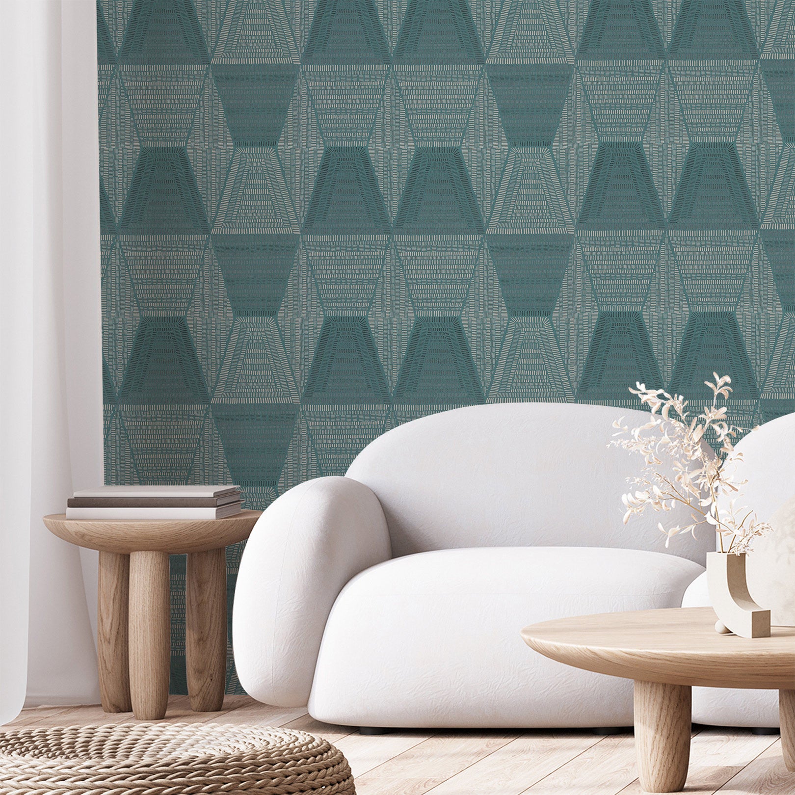 Abstrakte patroonbehang DAIA - VERT IMPERIAL gedempt blauw