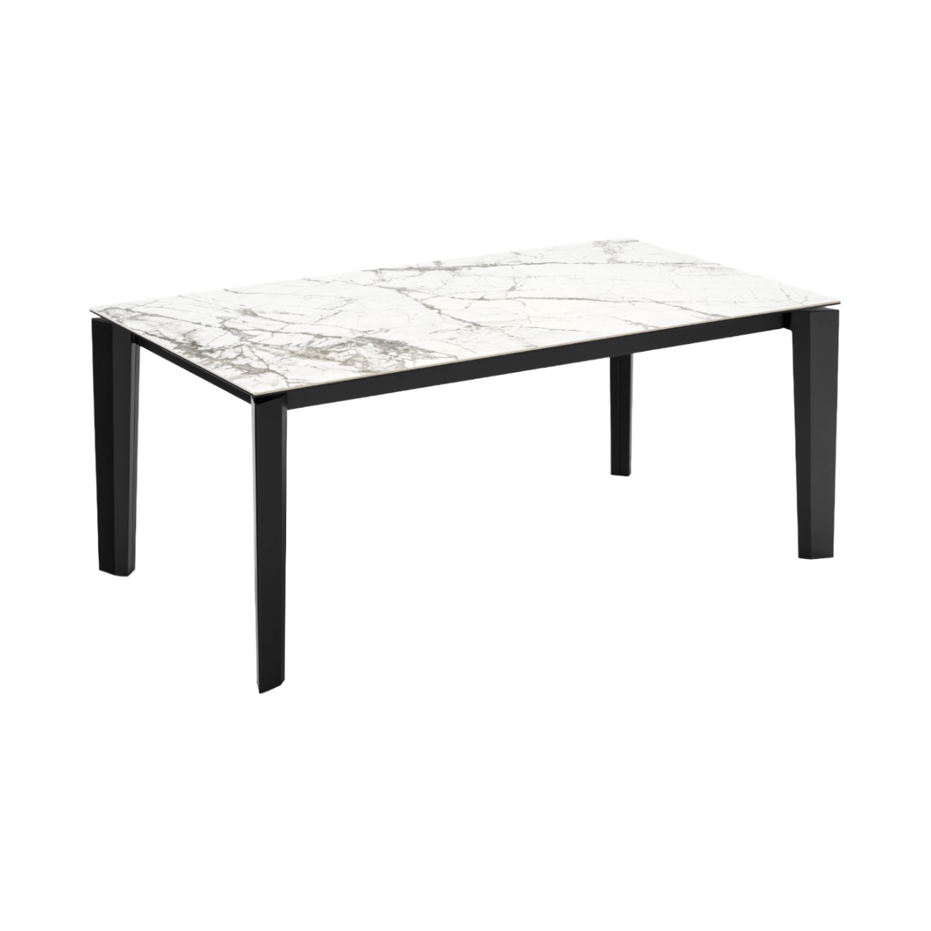 Ausziehbarer Tisch DELTA mit weißer Platte und schwarzem Gestell