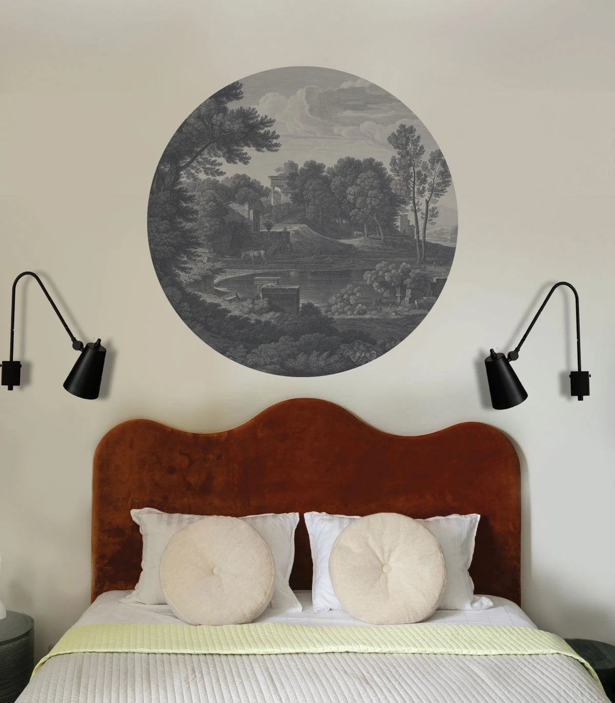 Mural w kształcie koła DOTS - ANCIENT RIVERSIDE GROVE czarno-biały