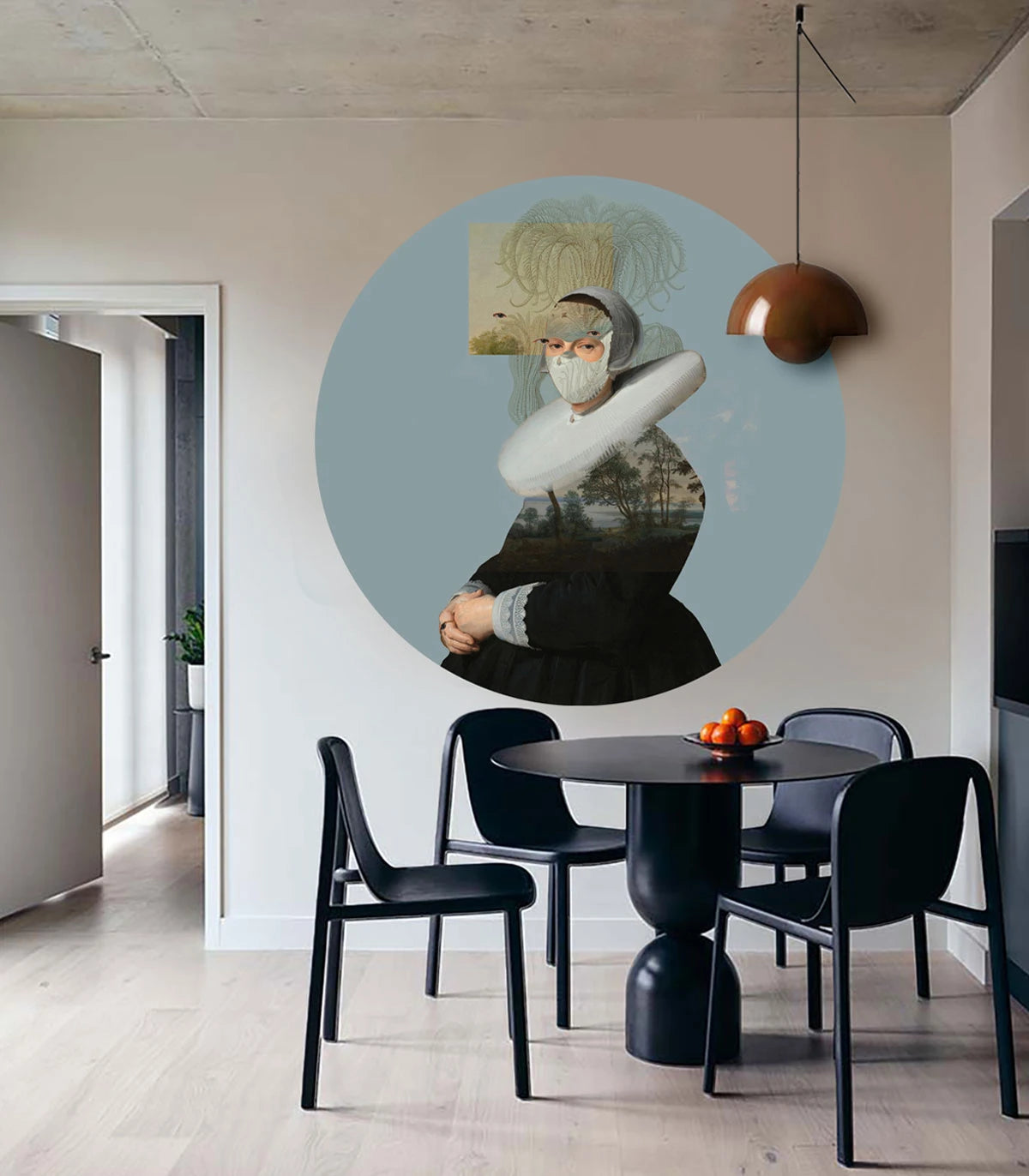 Mural w kształcie koła DOTS - LANDSCAPE MUSE niebieski