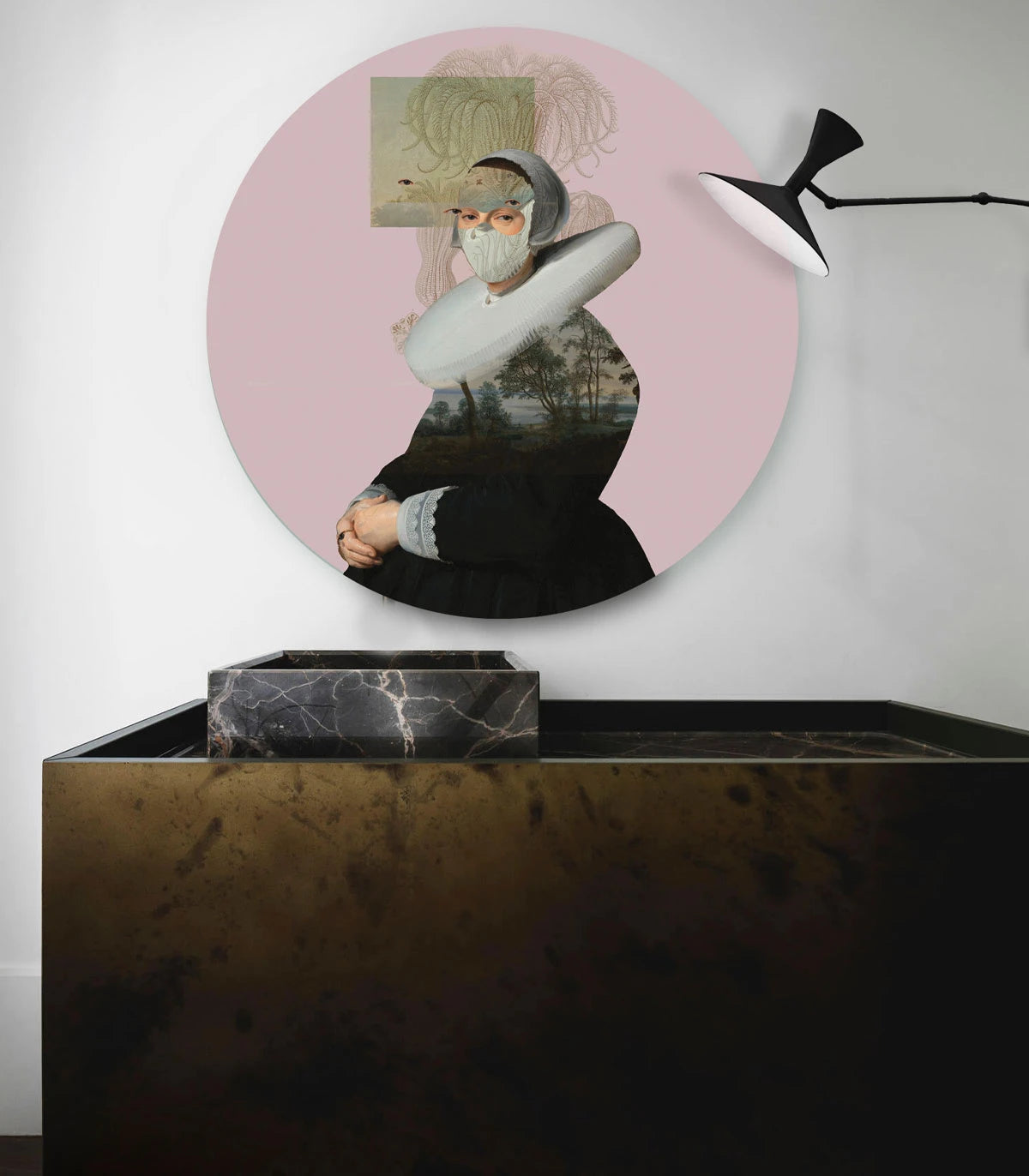 Mural w kształcie koła DOTS - LANDSCAPE MUSE różowy