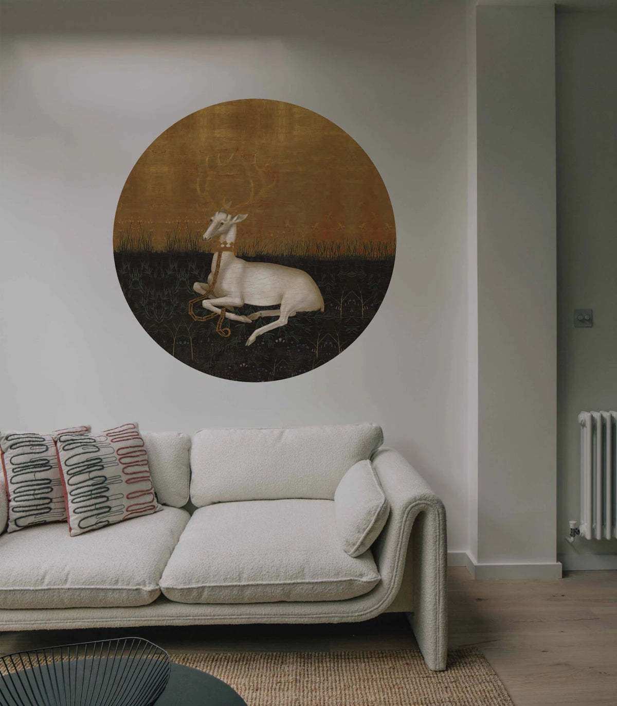 Muurschildering in de vorm van een cirkel DOTS - MAJESTIC REST goud met groen