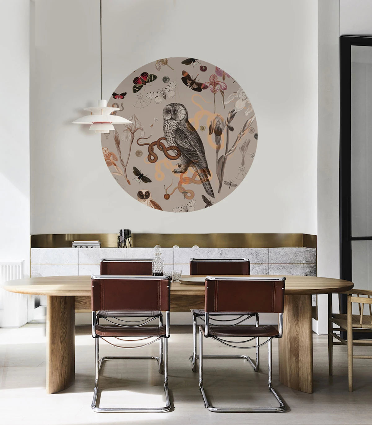 Mural w kształcie koła DOTS - PINK OWLS różowy