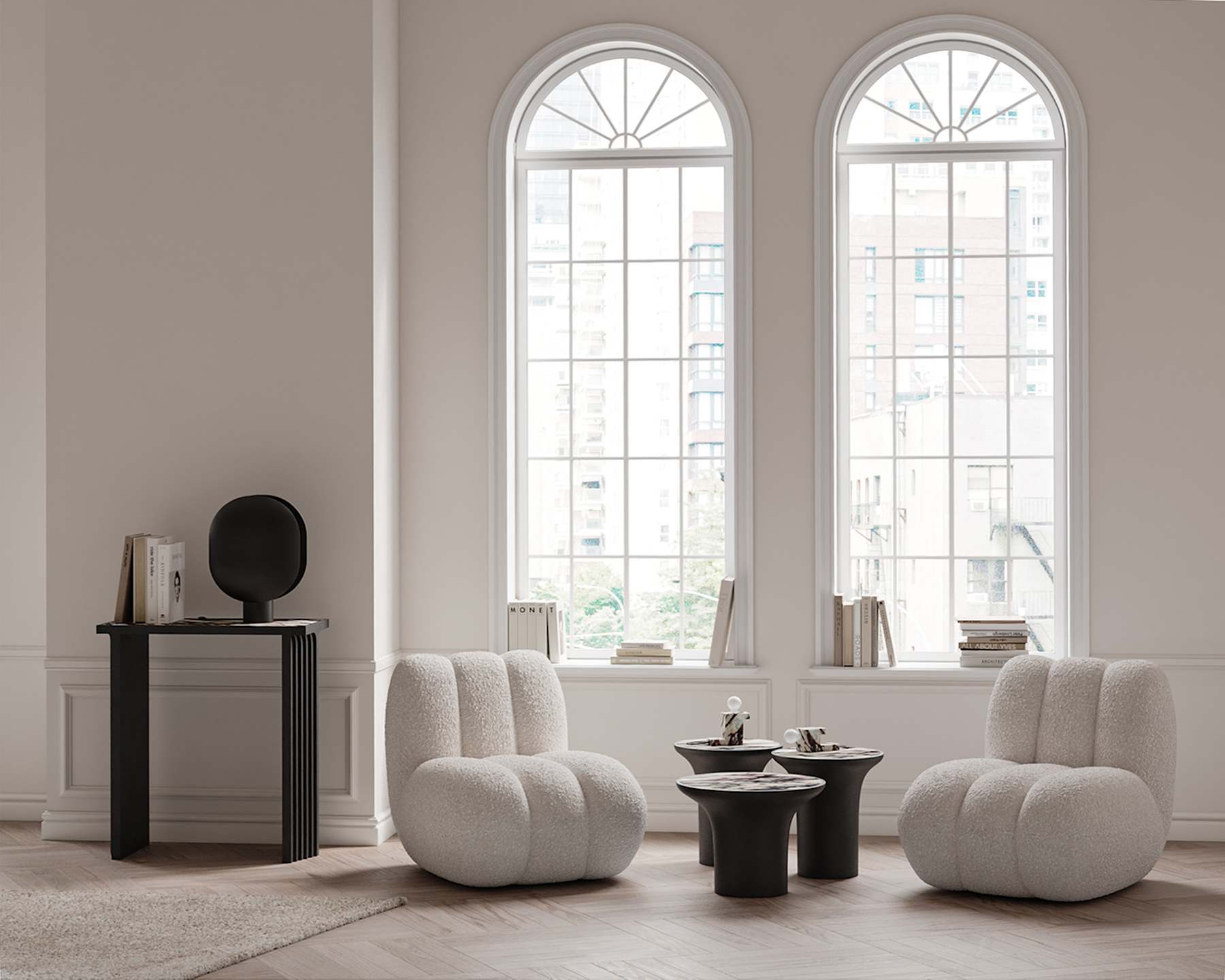 TRUMPET Couchtisch aus Beton mit Marmor