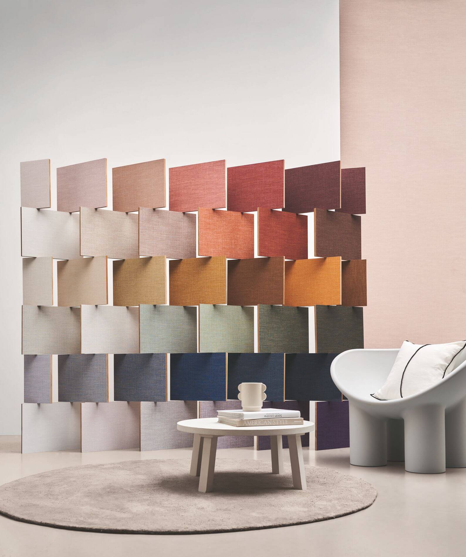 Structuurtapijt dat linnen doek imiteert SHINOK - VERT FUME gebrande groen