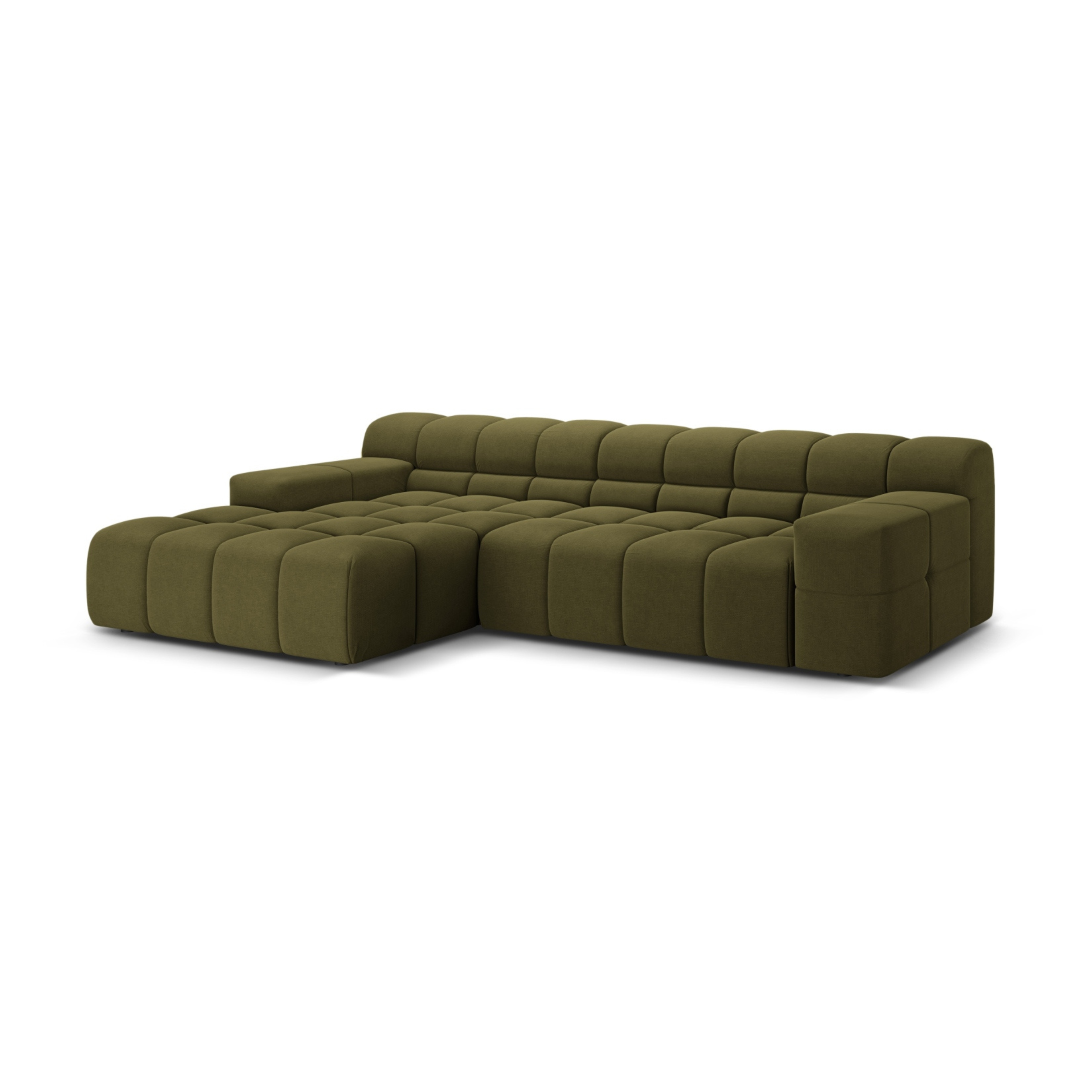 3-seater left-facing corner sofa AGAVE green chenille
