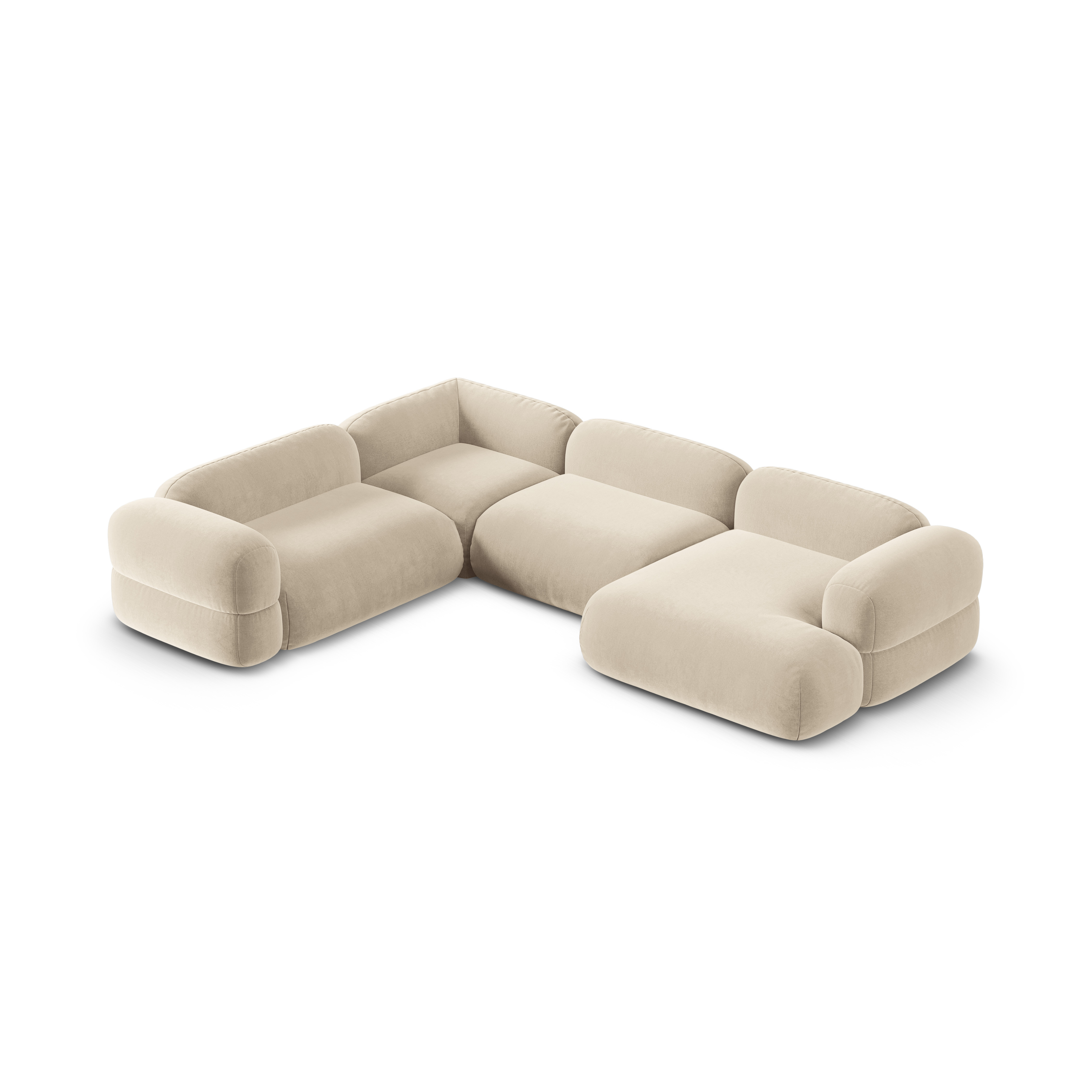 Links U-vormige fluwelen hoekbank ROGER lichtbeige