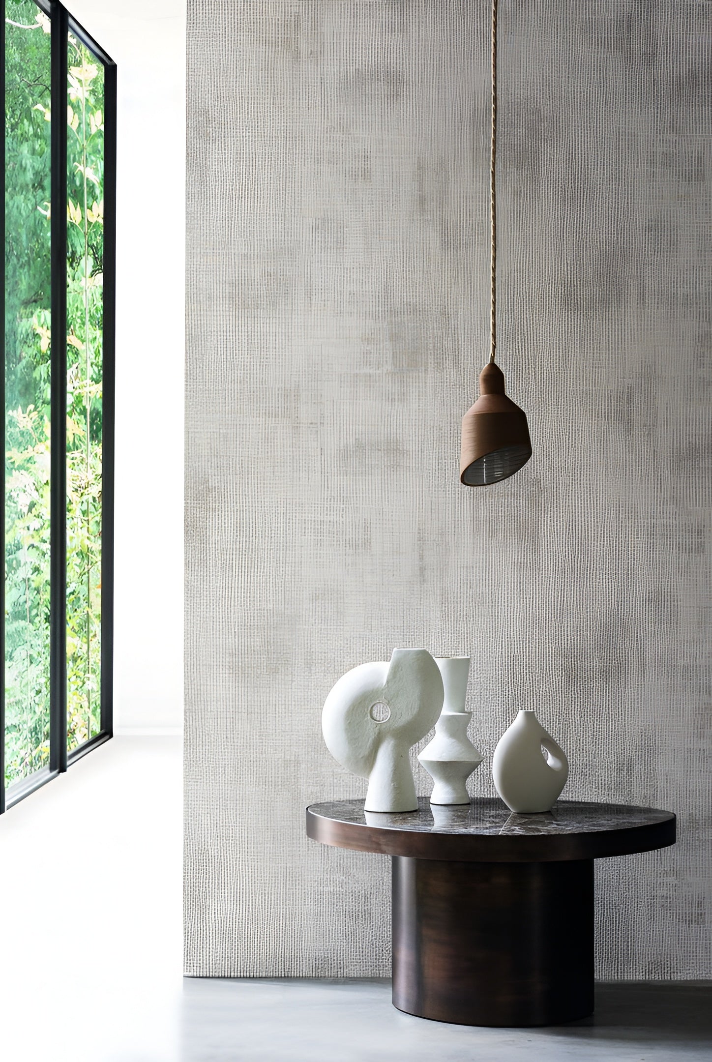 Textile wallpaper with a structural canvas imitation ORCADE - LIGHT BROWN