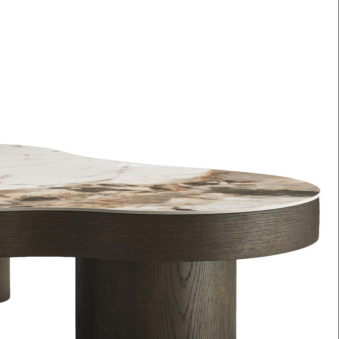 Koffietafel LANGFORD bruin eikenfineer met beige keramisch blad