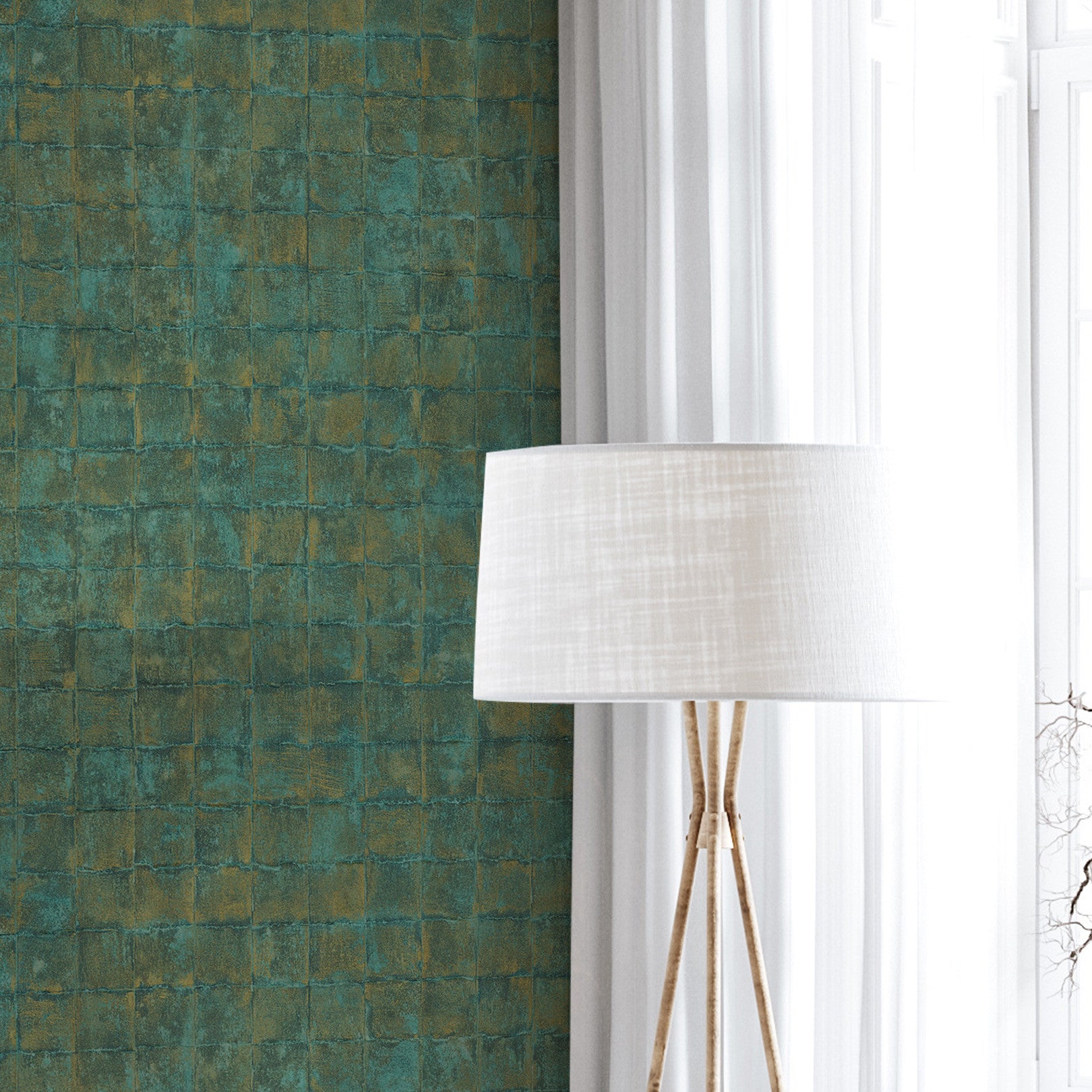 Structural wallpaper resembling tiles FAENZA - EMERAUDE emerald