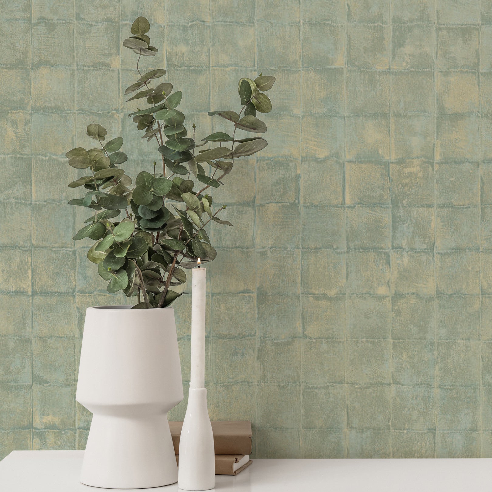 Structural wallpaper imitating tiles FAENZA - CELADON mint green