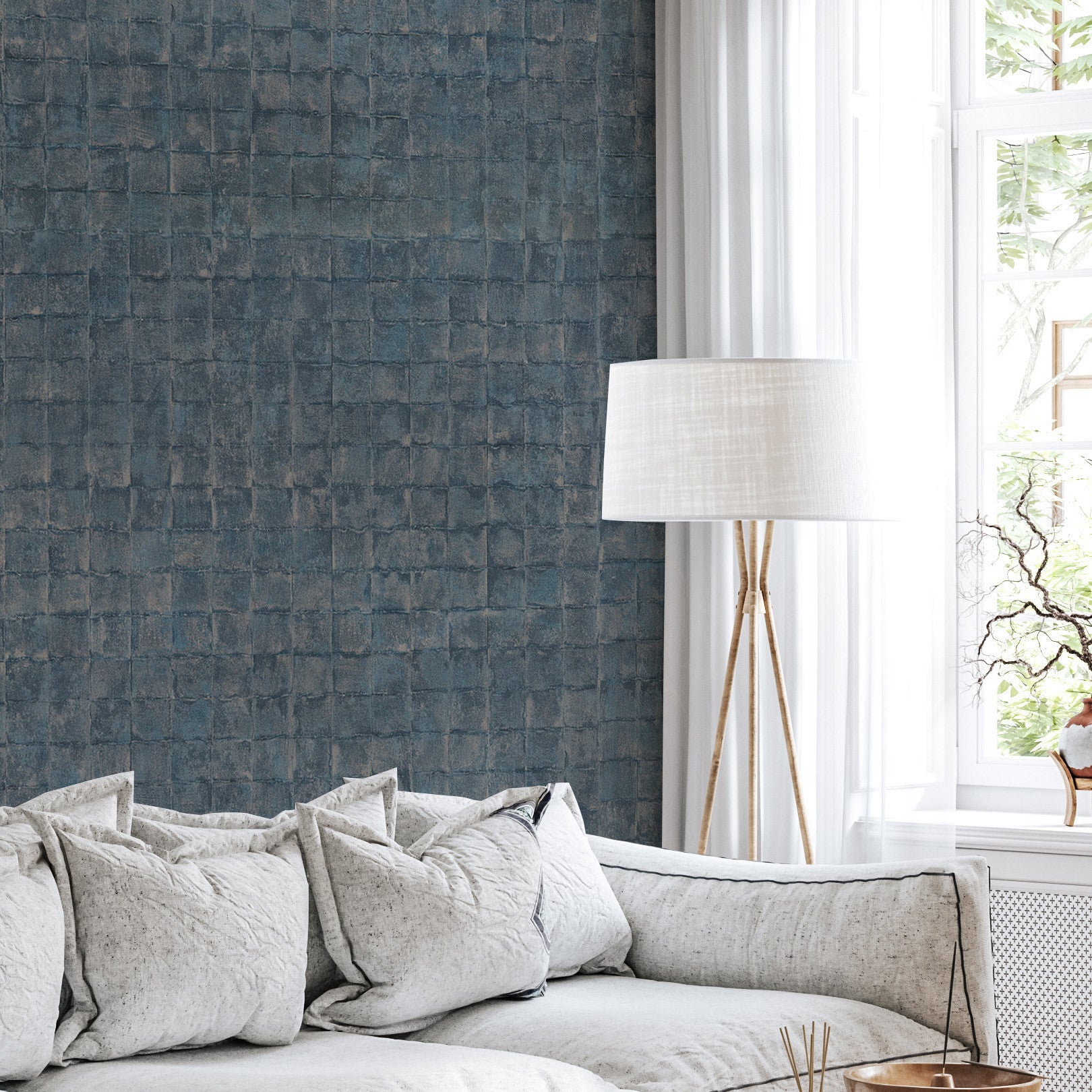 Structuurtapijt dat tegels imiteert FAENZA - ORAGE marineblauw