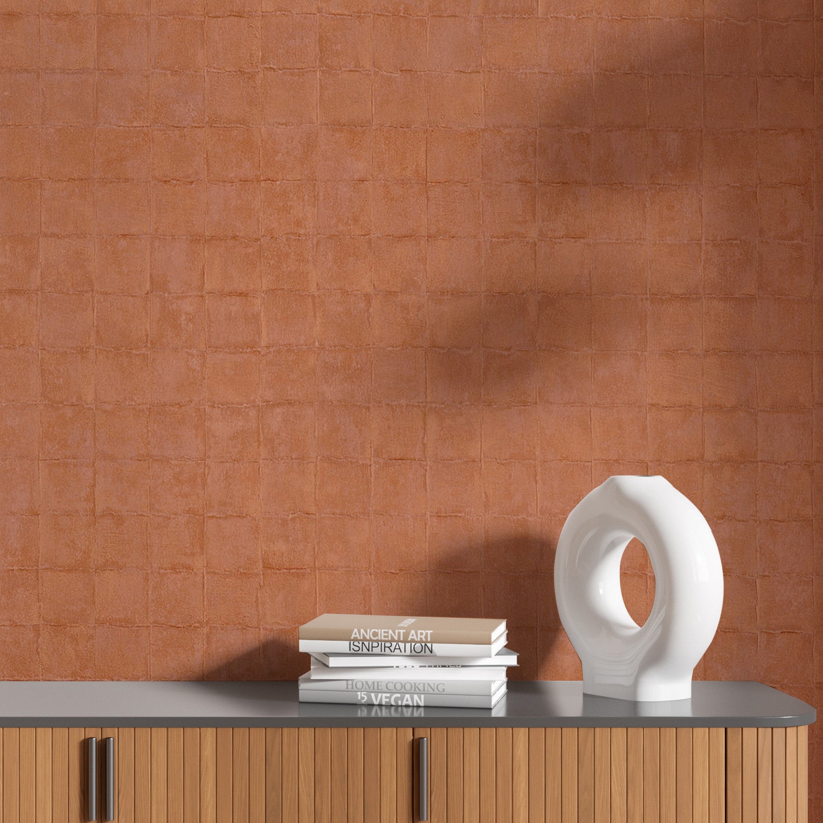 Structural wallpaper imitating tiles FAENZA - CUIVRE copper