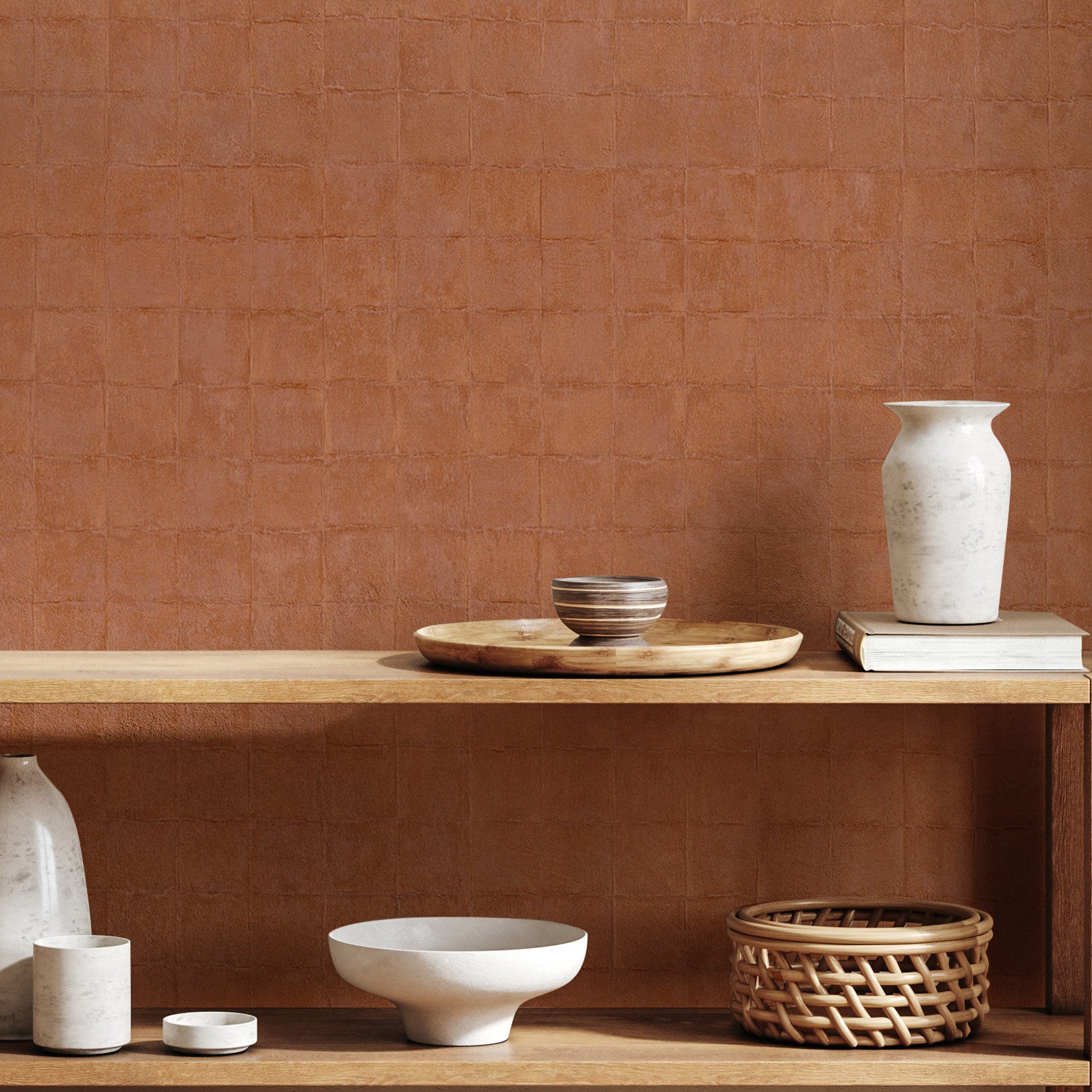 Structural wallpaper imitating tiles FAENZA - CUIVRE copper