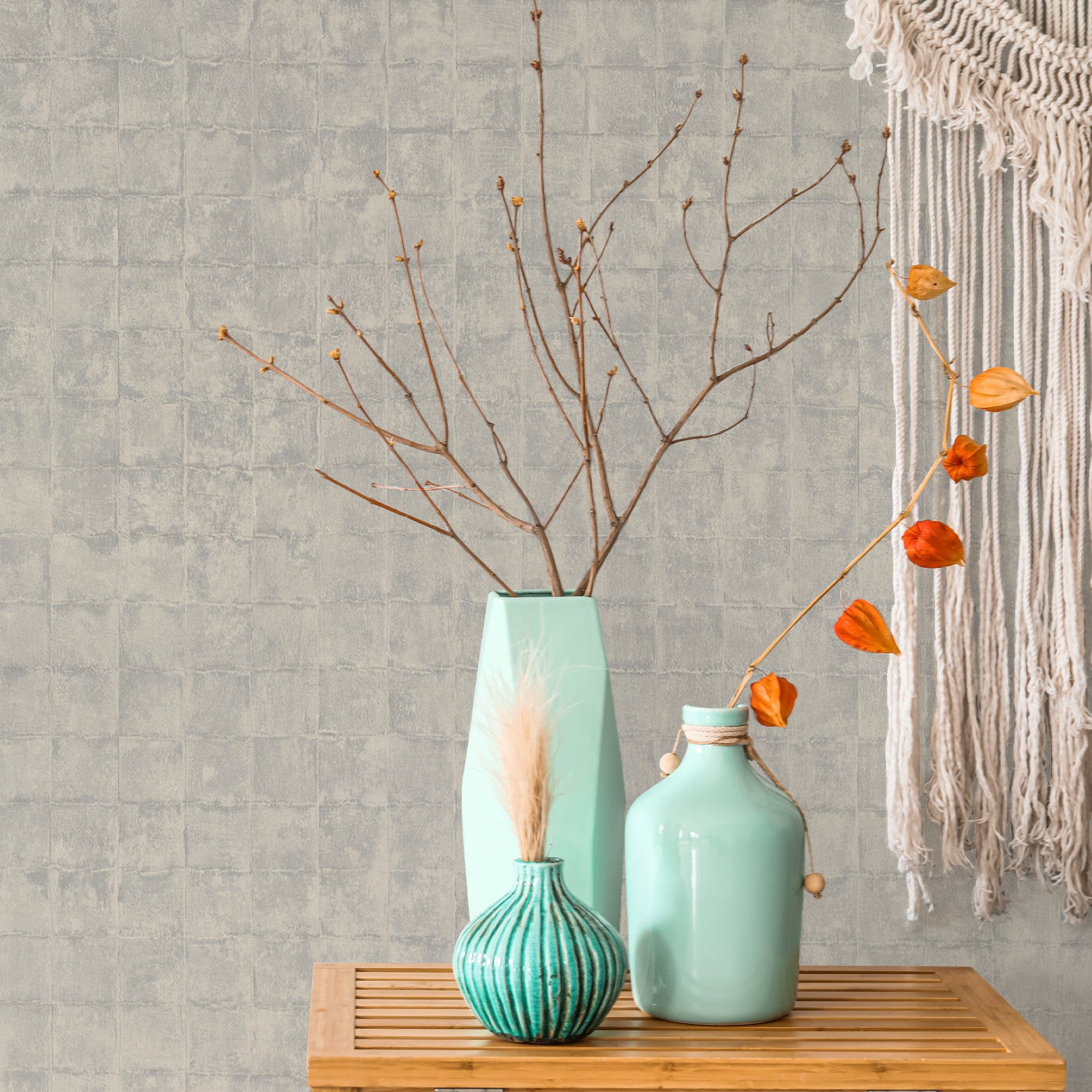 Structural wallpaper imitating tiles FAENZA - GALET gray-beige