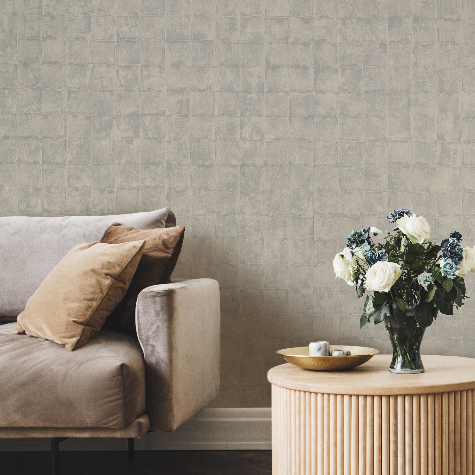 Structural wallpaper imitating tiles FAENZA - GALET gray-beige