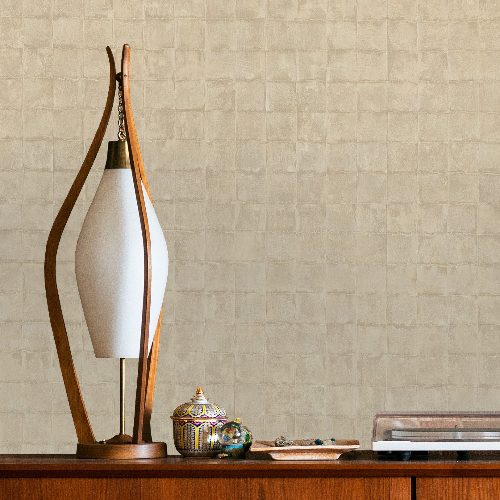Structural wallpaper imitating tiles FAENZA - SABLE beige