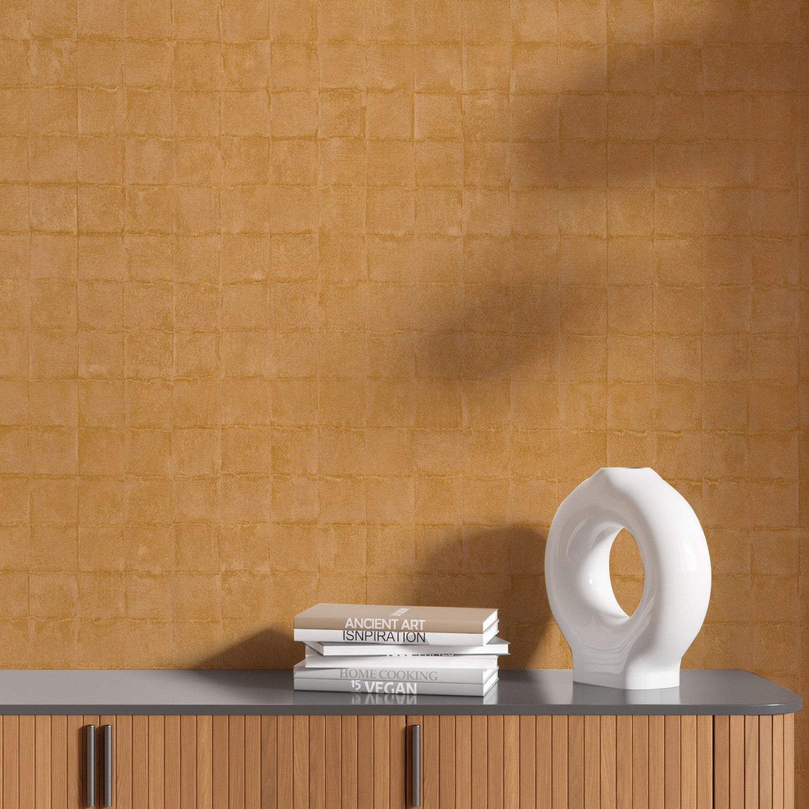 Structural wallpaper imitating tiles FAENZA - JAUNE D'OR dark yellow