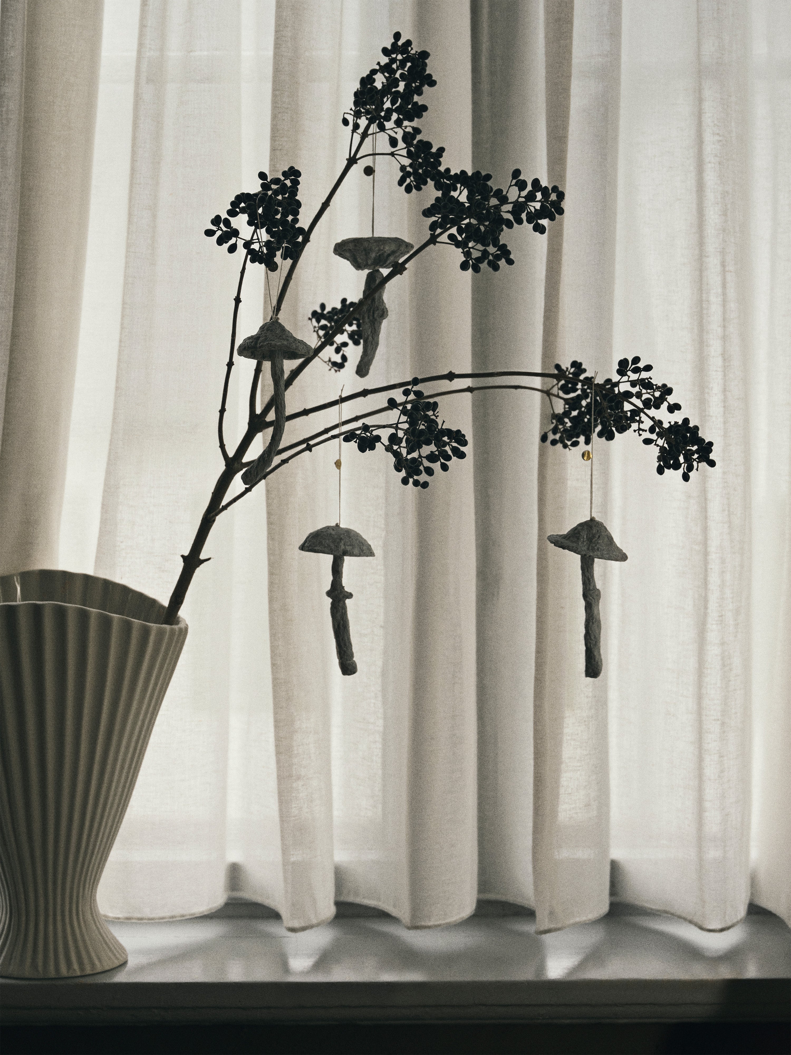 Decoratieset voor de kerstboom MUSHROOM gebroken wit