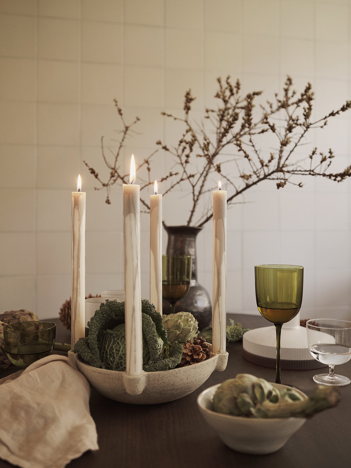Beige en grijze DRYP kaarsenset
