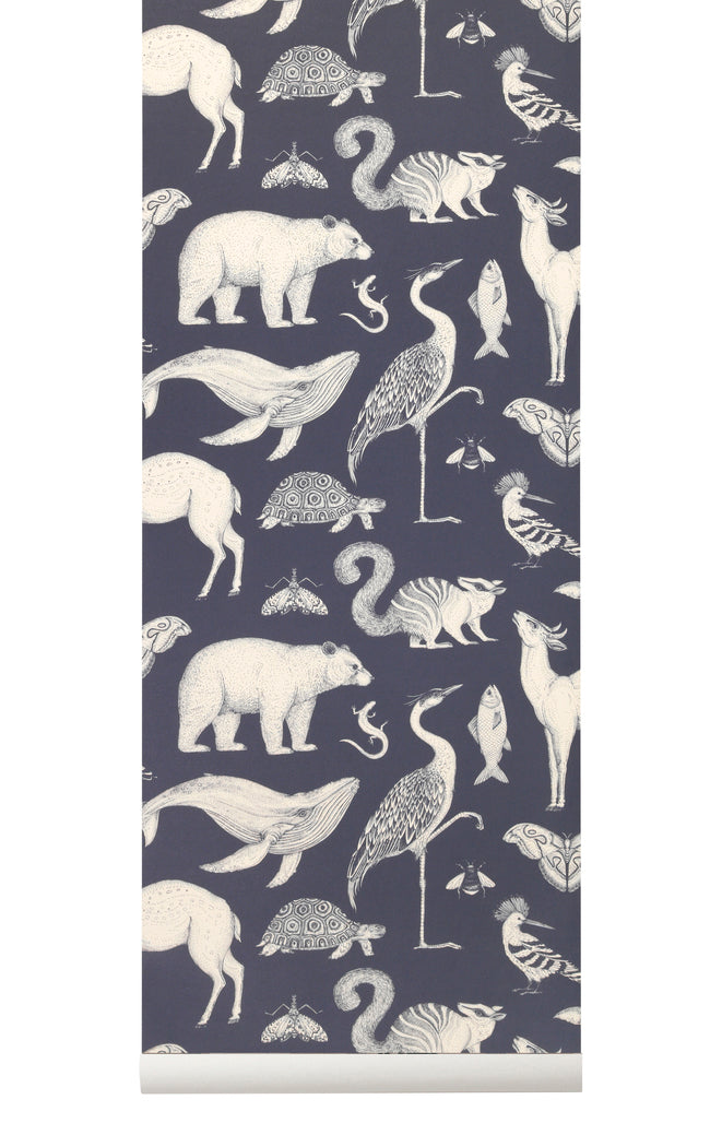 Behang KATIE SCOTT - DIEREN donkerblauw