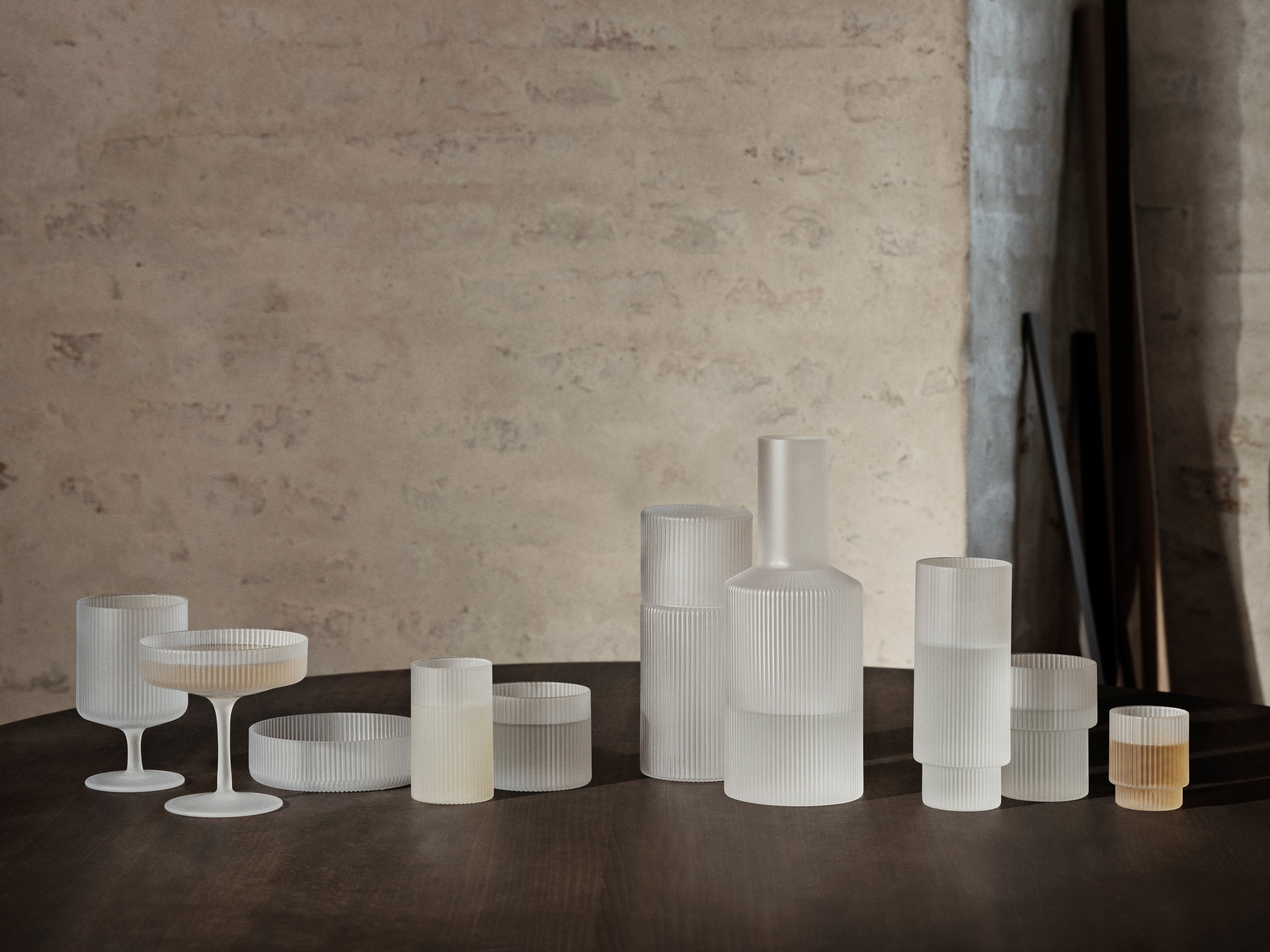 Set van kommen RIPPLE wit glas