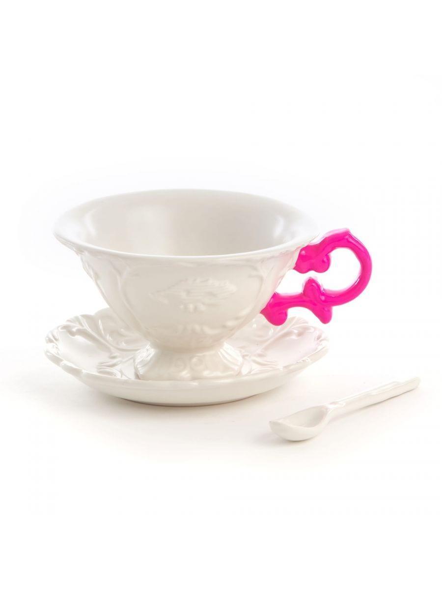 Filiżanka z łyżeczką i spodkiem I-WARES I-TEA fuksja, marka Seletti