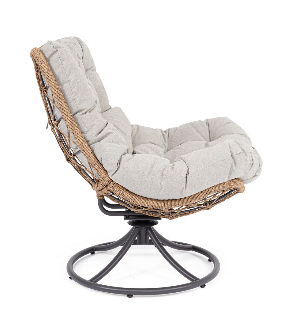 Buiten draaistoel EMERY beige met een bruine basis