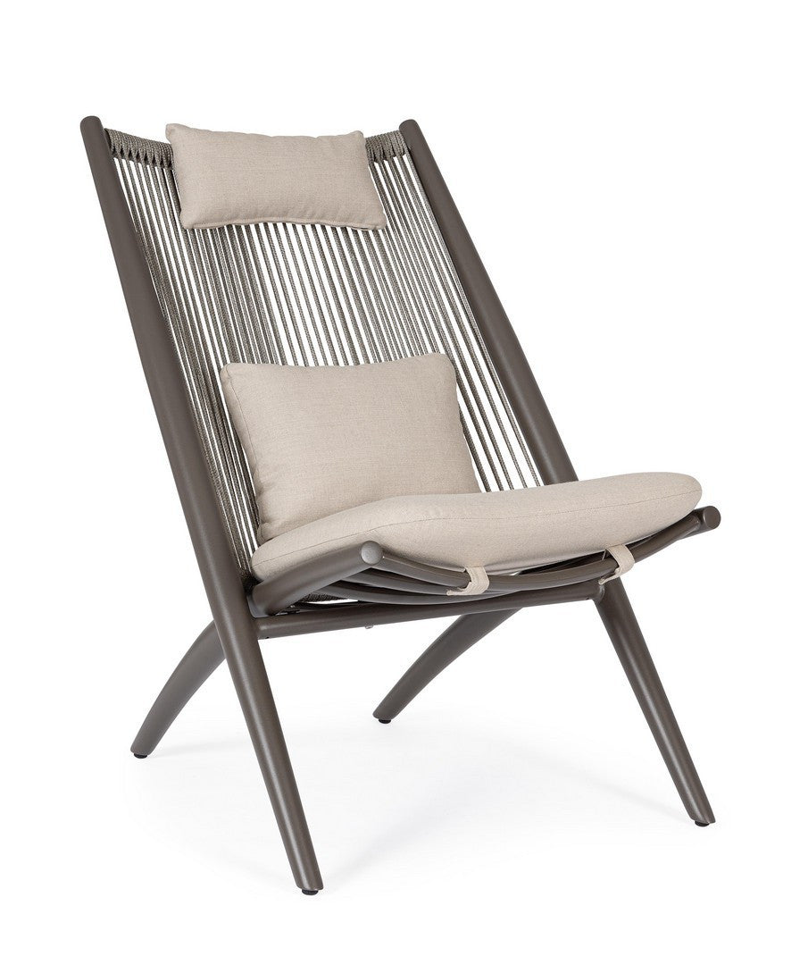 Buitenstoel ALOHA beige met een chocoladebruine basis